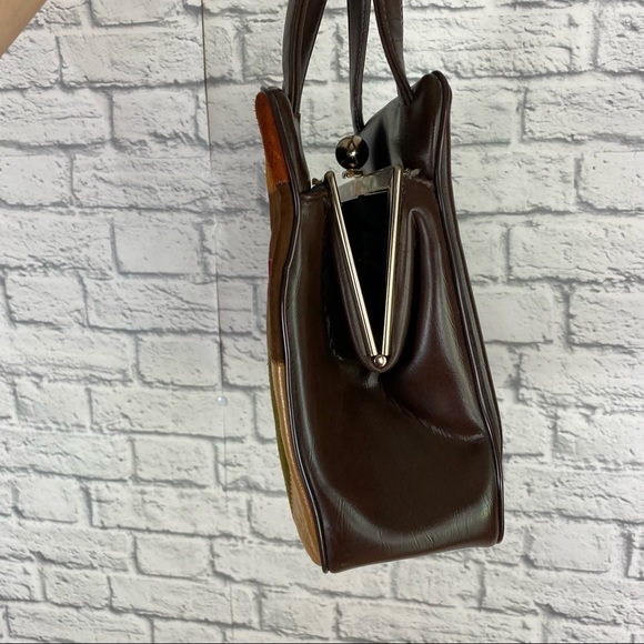 VTG PATCHWORK FAUX LEATHER BAG - Picture 4 of 14